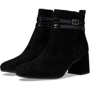 PAUL GREEN Sydney SUEDE PATENT BUCKLES BLOCK Boot BLACK